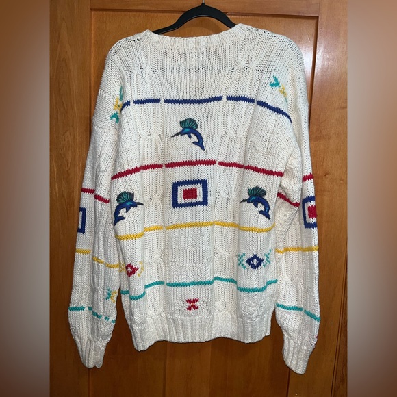 Woolrich Vintage Cable Knit Sweater Multi Color Applique Men’s Size Large - Picture 4 of 4